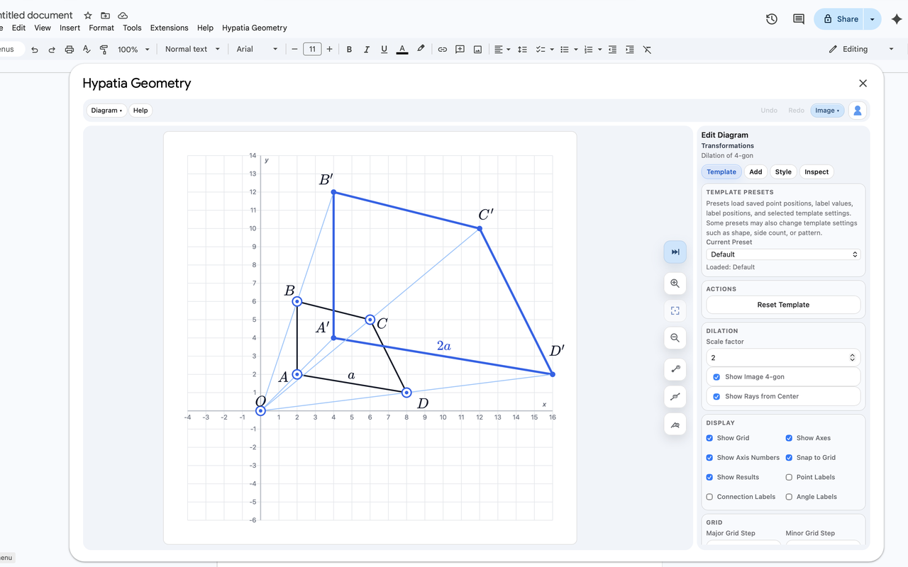 Hypatia Geometry editor in Google Docs